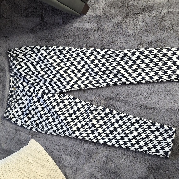 Michael Michael Kors Houndstooth Fun Pattern Stretch Ankle Blue White Pants sz 8 - Picture 1 of 11